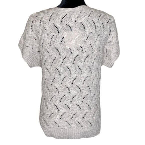 Croft & Barrow Beige Crochet Sweater Womens Size M Crew Neck Short Sleeve Ribbed - Picture 5 of 10